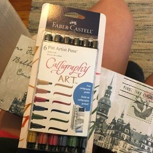 Pen & Ink Set 6 Nibs & Black Ink Caligraphy Art Pens